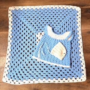 Handknitted Blue and White Baby Tunic, Blanket & Bonnet 0-3 Months,NWOT